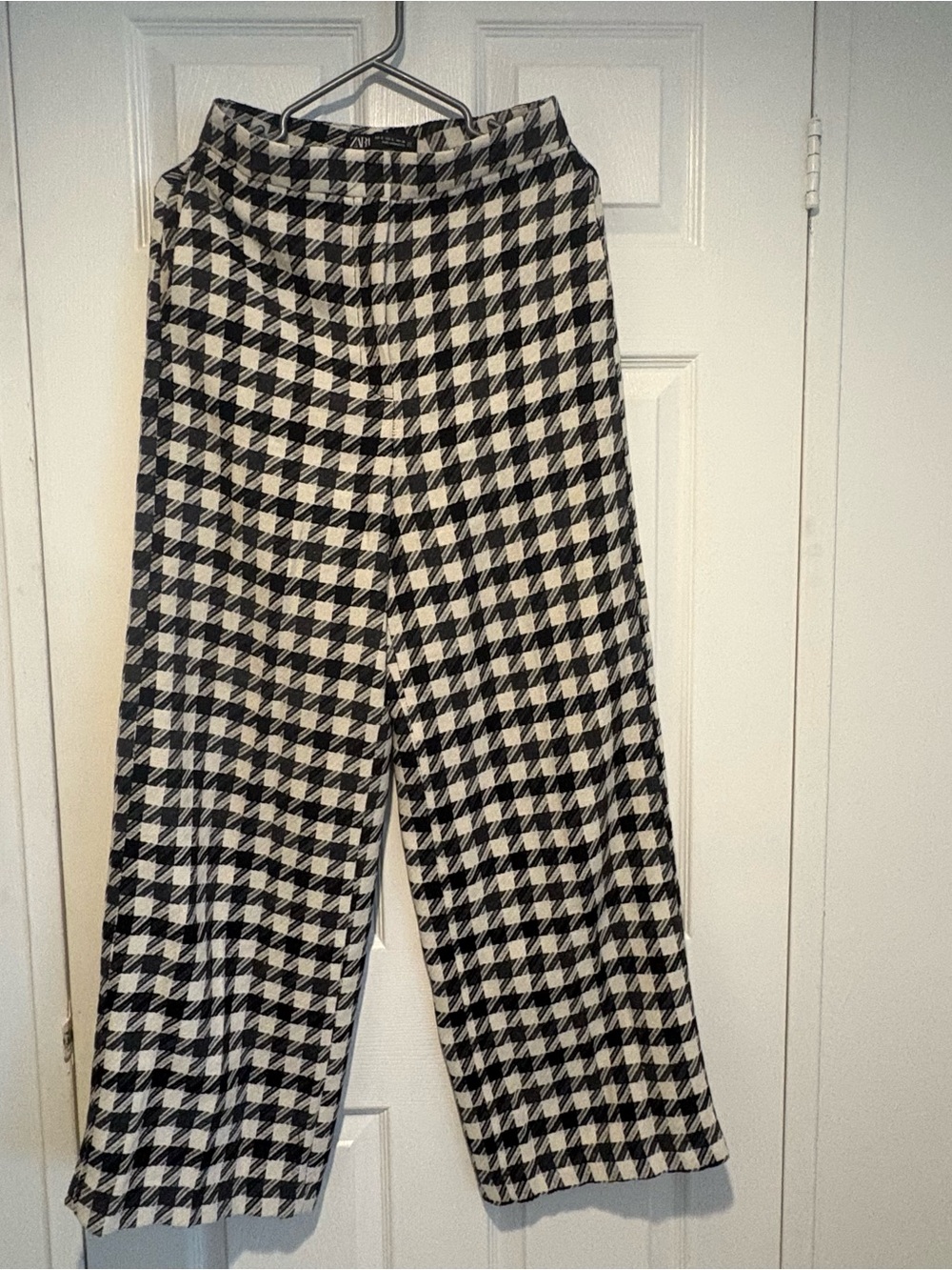 Zara Black & White Houndstooth Wide-Leg Pants